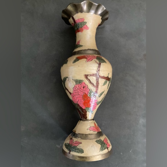 Hand Painted Enameled Brass Vase Made In India BrassEnamel Cloisonné - Picture 1 of 6